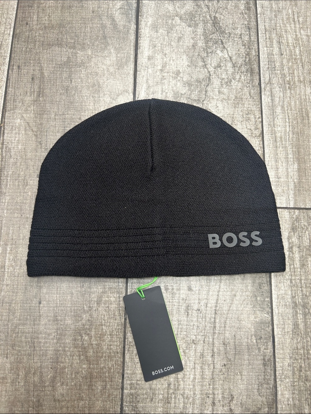 100% Authenic BOSS Black Knit Beanie - Logo Winter Hat NWT